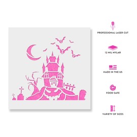 Haunted House Stencil - Reusable Stencils for Painting - Mylar Stencil for Crafts and Decor