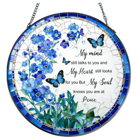 Stained Glass Window Hanging Sun Catcher Memorial Ornaments Flower Butterfly Suncatcher with Poem Sympathy Gifts for Loss of Loved One Indoor Window Home Decor Suncatchers for Windows Hanging 7.8 in
