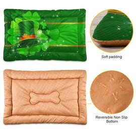 YETTASBIN St. Patrick's Day Clover Crate Pet Bed, Portable Washable Dog Cat Mat, Soft Comfortable Pet Mattress with Non-Slip Bottom for Dogs Cats Sleeping, 36 x 24 Inch