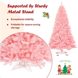 GRAFFY 7.5FT Pink Artificial Christmas Tree, Hinged Christmas Tree with 1258 Tips, Spruce Full Tree with Metal Stand, Xmas Tree for Shopping Malls Home Office Party Holiday Decoration (7.5FT)