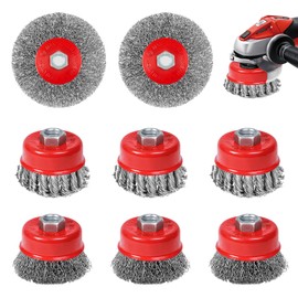 8 Stück Drahtbürsten Set für Winkelschleifer, 75mm und 100mm Drahtbürste mit M14 Gewinde, Schleifbürsten zum Entrosten, Reinigen, Entgraten und Polieren, Zubehör für Winkelschleifer