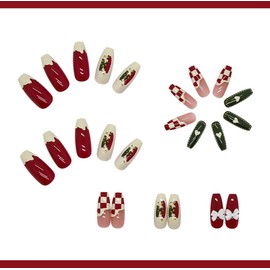 24 pcs Cute Nail Tips, Grid Pattern, Butterfly Decoration, False Nails, Cute Women, Receptions, Parties, After-parties, Entrance Ceremonies, Graduation Ceremonies, Coming-of-age Ceremonies, Fireworks