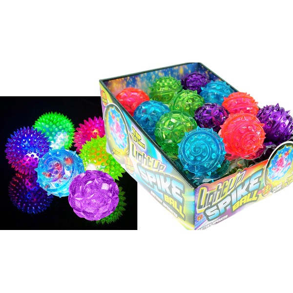 JA-RU Light Up Rubber Spike Ball (Pack of 24 Balls) with Flashing Lights | Bouncy Stress Ball | Great Fidget Ball Toy for Kids | Bulk Bouncing Sensory Balls | Plus 1 Bouncy Ball. 695-24p