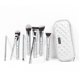 Juego de brochas de maquillaje profesional – 9 brochas veganas con bolsa de transporte | Cerdas suaves y densas para líquidos, crema y polvo | Asas de