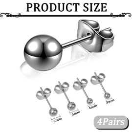8 Pcs Silver Ball Stud Earrings Women Hypoallergenic Ball Earrings 3mm-6mm Stainless Steel Round Ball Studs Earrings