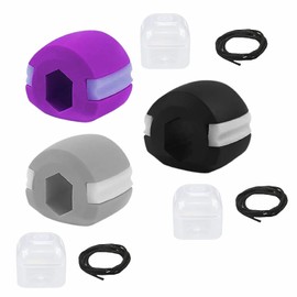 JALCH 3Pcs Jaw Exerciser Face & Neck Muscle Toning - Jawline Training, Natural Face Lifting, Double Chin Reducer, Suitable for Men & Women, Comes in Black, Grey, Purple with Lanyard and Box