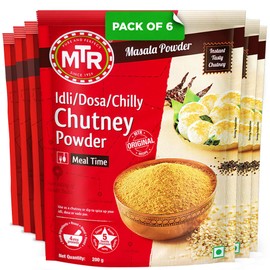 MTR Spiced Chutney Powder - Indian Spice Blend with Black gram dal, Red Chilli, Curry Leaves, Mustard, and Asafoetida - Instant and Easy to use - Ideal for Meal Time - Pack of 6