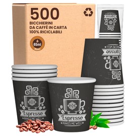 500 Espresso Paper Cups 65 ml Biodegradable Coffee Disposable Cups - Ecological Design CuzcoCUP - Small Size for Italian Espresso for Hot Drinks