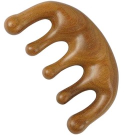 OUQYLG Wooden Massage Comb 100% Natural Handmade Pure wood Five-tooth Meridians Comb Scalp Massager Comb No Static Wide Tooth Comb for Head Scalp Comb Meridians Scraping Massage Tool (Plain style)