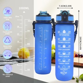 Water Bottle Sports Water Bottle 1 Litre Water Bottle with Lid and Leak-Proof BPA-Free Tritan for Gym, School, Cycling, Outdoor, Sports, Fitness and Office (Blue-1L)