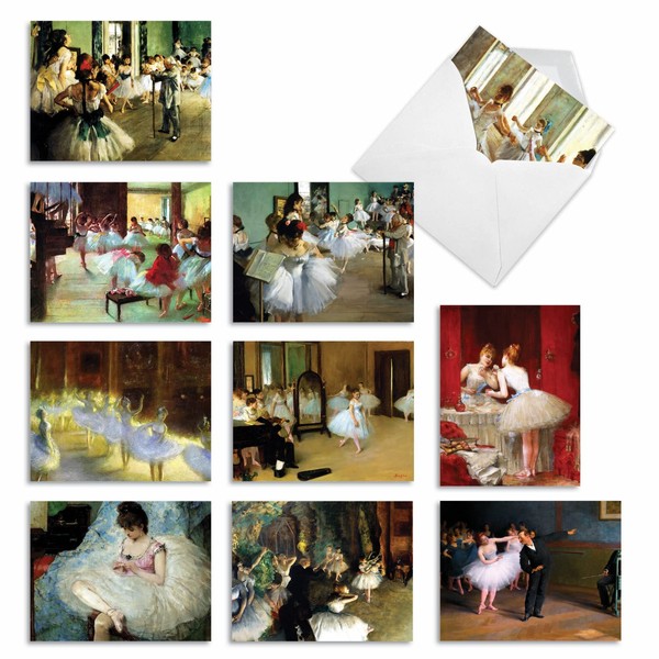 The Best Card Company - 10 Assorted Blank All Occasions Notecards Box Set 4 x 5.12 Inch w/Envelopes Dega's Ballet Dancing for Women, Bulk Pack (10 Designs, 1 Each) - Notecards Tutu You M9684OCB