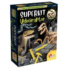 Lisciani - I'M A GENIUS SCIENCE - Velociraptor Super Kit - For Children Aged 7+ - Archaeologist Set for Children - Dinosaur Skeleton - Digging and Building - Learning and Science Game