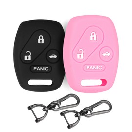 MILD EAST Silicone Rubber Key Fob Cover Compatible with Honda EX Accord Civic CR-V Pilot Element SI OUCG8D-380H-A KR55WK49308 N5F-A05TAA N5F-S0084A (Black/Pink)