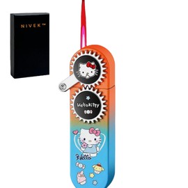 NIVEK Rocker Arm Lighter Gear Dial Lighter Kitty KT Cat Melody Kulomi Japanese Character Kawaii Blue Flame Jet Torch Refillable Black with Silver Rocker Dial (Orange Blue Kitty)