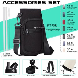 DIGJUPER 40oz Insulated Water Bottle - w/Straw Spout Lid, Bottle Holder with Strap, Paracord Handle, Protective Bottom Boot, Stainless Steel Metal Thermo Jug Flask Cold 48h & Hot 24h, Cream White