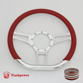 FLASHPOWER 14" D Type Billet Steering Wheel Red Half Wrap Chevy Ididit FlamingRiver
