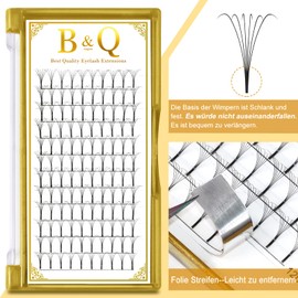 B&Qaugen Pre-made Eyelash Fans, 6D-C-0.10-8 Long Foot, Pre-made Fans, Eyelash Extensions, 0.10 Thickness, C Curl, 8–15 Individual Lengths, 6D Eyelashes, Volume Technology, Matte Black (6D-C-0.10, 8