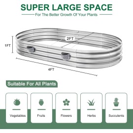 Land Guard Galvanized Raised Garden Beds Outdoor with 2 Magnetic Solar-Powered Lights(Grey)