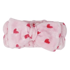 The Crème Shop Teddy Headband | Spa Headband | Headband for Washing Face | Skincare Headbands | Headbands for Women (Hot Pink Hearts)