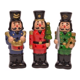 Mark Feldstein & Associates Ceramic Pre Lit LED Holiday Classic Colorful Nutcracker Tabletop Figurines, Set of 3, 8 Inch