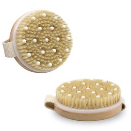 GYSRXS Dry Brush, Round, Pack of 2, Body Brush, 100% Natural Bristles, Medium Soft Massage Brush, Cellulite for Removing Dead Skin and Cellulite, Lymphatic Massage