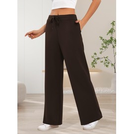 ZJCT Womens Sweatpants Wide Leg Loose Pants High Waisted Drawstring Casual Baggy Lounge Yoga Pants with Pockets Chocolate 2XL