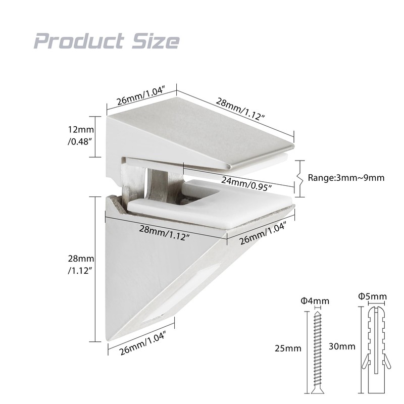 Mooche Glass Shelf Bracket Adjustable Shower Brackets Brushed, 2 Pack