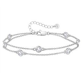 LOUISA SECRET Bracelets for Womens with Birthstone Pendants Double Chain for Women 925 Sterling Silver Bracelets,Gifts for Women/Wife/Her Anniversary Birthday Mothers Day Christmas