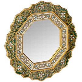 NOVICA Reverse Painted Wood and Glass Wall Mounted Mirror, Green, 'Green Star'