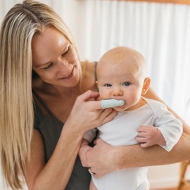 Dr. Brown's Dr. Brown's Silicone Finger Toothbrush for Baby with Travel-Storage Case, 3m+, Gray and Light Green, 2 Count, (Pack of 1)