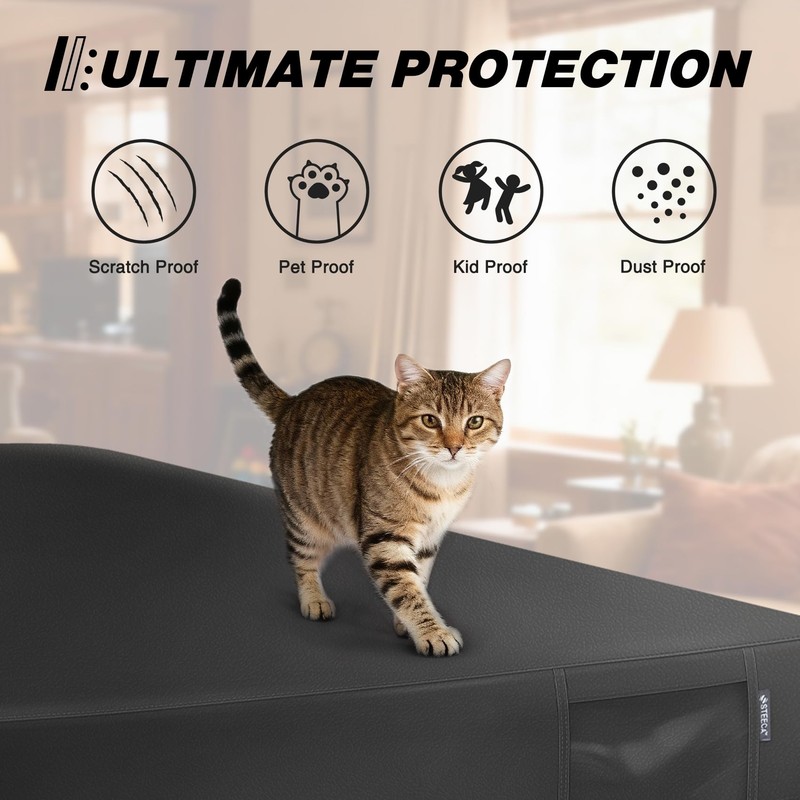 STEECA 8FT Leatherette Pool Table Cover with Storage Pocket –