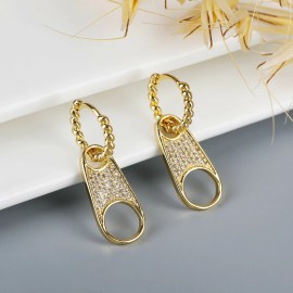 Giorgio Bergamo Gold Plated Micro Pave Zipper, CZ Cubic Zirconia Dangle Drop Earrings