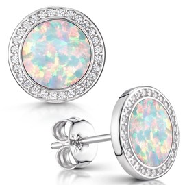 MATERIA Women's Stud Earrings 925 Silver – Gemstone Stud Earrings with Cubic Zirconia – 5 Colours with Gift Box, Silver