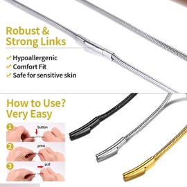 ChainsHouse Necklace for Men Women 2 mm Wide Snake Chain in Gold-Plated Stainless Steel Black Highly Polished Chain in 40 cm to 76 cm Long Women's Necklace Men's Necklace for Birthday Valentine's Day,