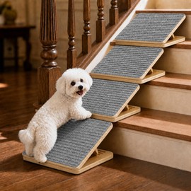 4-Pack Adjustable Small Dog Ramps, Folding Wooden Pet Ramps for Stairs