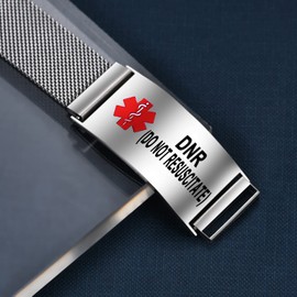 YOTHIWAD Medical Alert Bracelets for Men Women Kid Medical Id Bracelets Adjustable Stainless Steel Band Magnetic Security Clasp DNR(DO NOT RESUSCITATE)