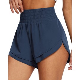 BALEAF Pantalones cortos deportivos de cintura alta para mujer con forro de 3 pulgadas, de secado rápido, marino, XL