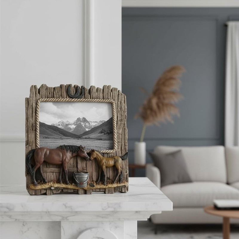 Comfy Hour 7.48" x 7.75" Double Horse Figurine Photo Frame,