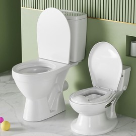 Realistic Potty Training Toilet Featuring Flush Sound,Toilet Paper Holder, and Wipe Storage