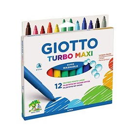 GIOTTO Turbo Maxi Super Washable Felt Tip Fibre Pens, Large Tip Nib 5mm, 12 Assorted Colours, Ideal for Children, Parties and Schools