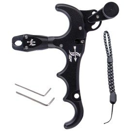 GQT Bow Release for Compound Bow, 4-Finger Archery Release Trigger, 360° Rotatable Thumb Release Aid (Black)