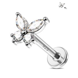 Jewseen Helix Earrings CZ Cartilage Earrings 925 Silver Earrings Butterfly Flat Back Earrings Snail Jewellery Silver, Silver