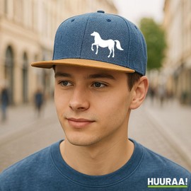 Huuraa Snapback Cap Pferd Silhouette Geschenk Denim Pferd Präsent