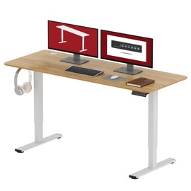 SANODESK Electric Standing Desk 55x24 Inch Height Adjustable Stand Up Desk Home Office Computer Workstation Sit Stand Home Office Desk with Splice Board (White Frame + Maple Top)