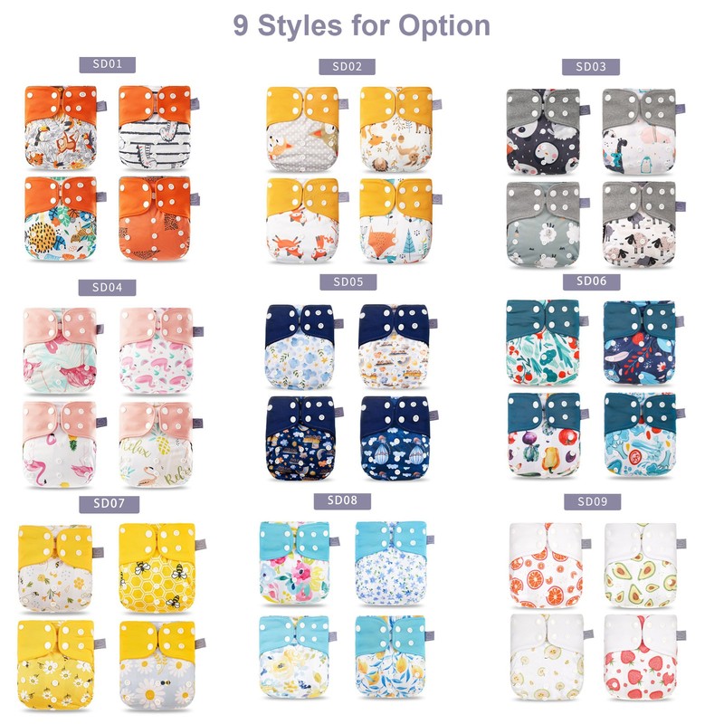 4pcs/pack Baby Cloth Diapers Washable Reusable Pocket Cloth Diaper Quick