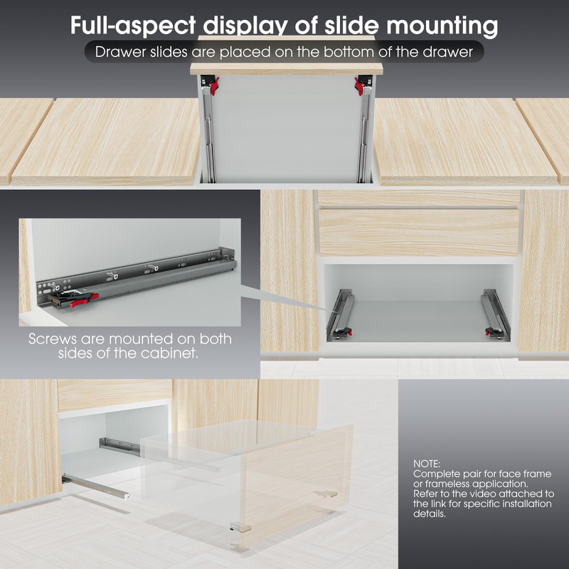 BAIDICE 1 Pair Undermount Soft Close Drawer Slides 9 12