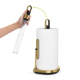 simplehuman Standing Paper Towel Holder with Spray Pump, Brass Stainless Steel, Gold