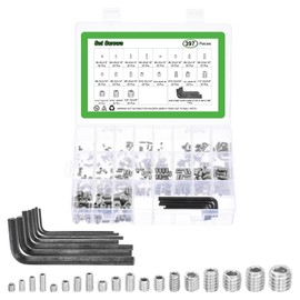 sourcing map Socket Set Grub Screws,390PCS #4x1/8 to 3/8"x3/8"- 304 Stainless Steel Hex Socket Cup Point Allen Screws with Hex Wrenches for Repairing Door Handles, Faucet (Silver)
