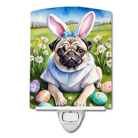 Caroline's Treasures Pug Easter Egg Hunt Ceramic Night Light Compact, UL-Certified, Ideal for Bedroom, Bathroom, Nursery, Hallway, Kitchen, 6x4x3, Multicolor