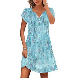 ETCYY Women's Casual Dress Short Sleeve Sundresses Vacation Summer Dresses 2025 Beach Spring A-Line Tshirt Dress with Pockets,Dewdrop Blue,Small